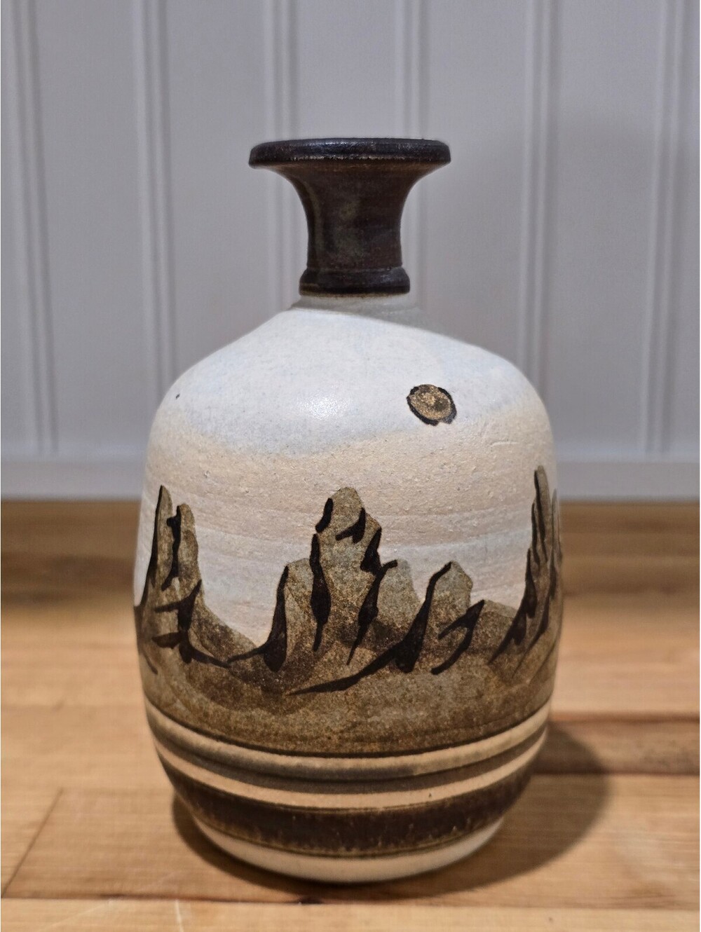 Vintage 1982 Rousseau NM Art Pottery Southwest Mountain Wall Pocket Vase